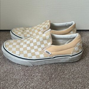 Womens Checkered Slip On Vans- Yellow and White